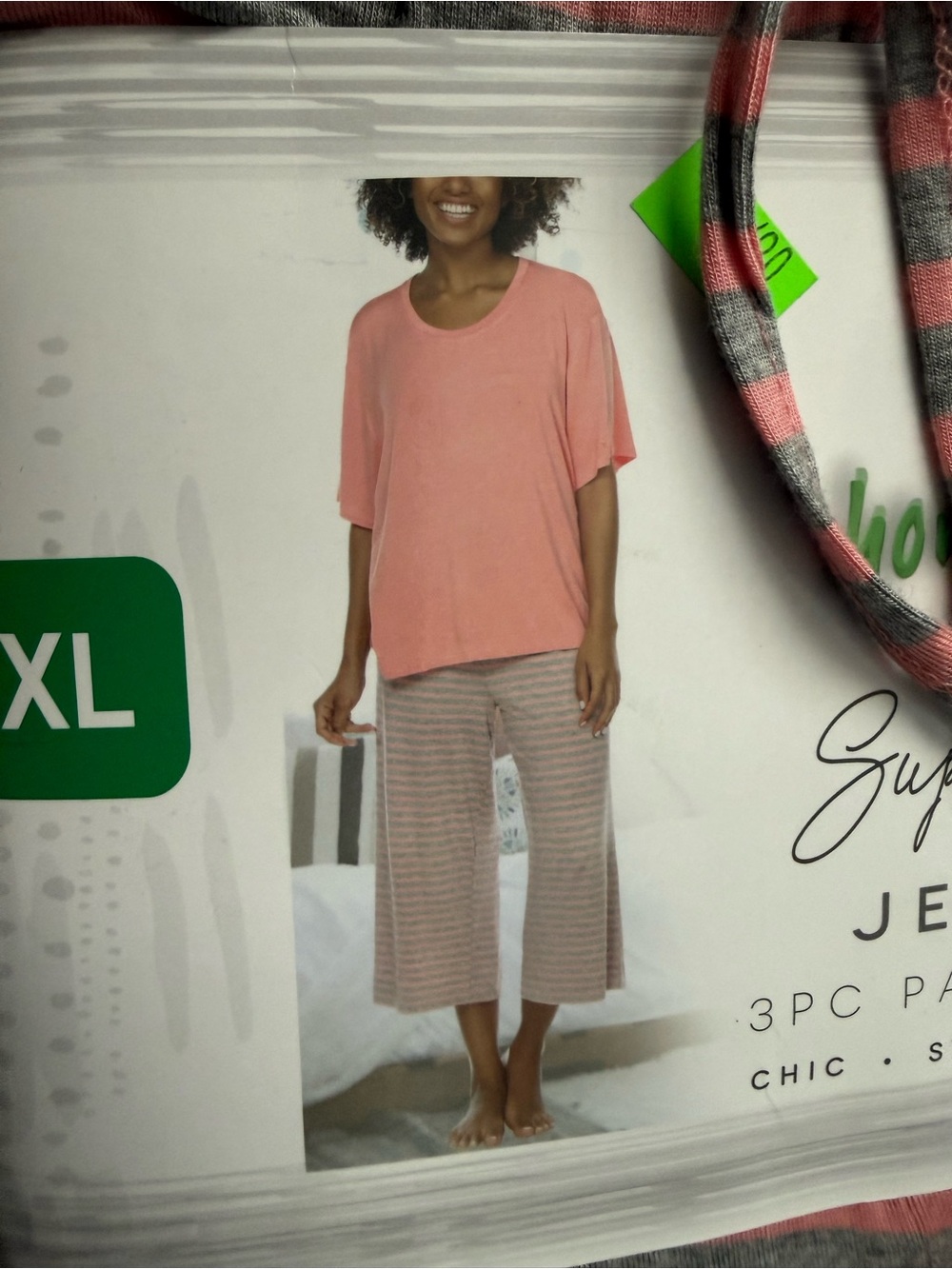 NWT XL Honeydew Intimates Salmon & Gray Striped 3-Piece Pajama Set - Picture 2 of 3